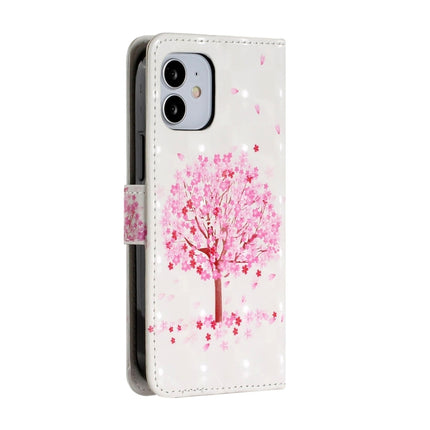 For iPhone 12 / 12 Pro 3D Painted Pattern Horizontal Flip Leather Case with Holder & Card Slots & Photo Frame & Wallet(Pink Tree)-garmade.com