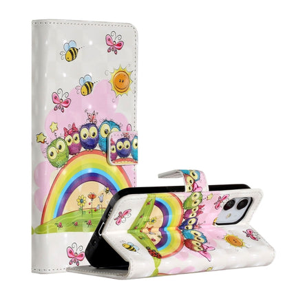 For iPhone 12 / 12 Pro 3D Painted Pattern Horizontal Flip Leather Case with Holder & Card Slots & Photo Frame & Wallet(Rainbow Cat Family)-garmade.com