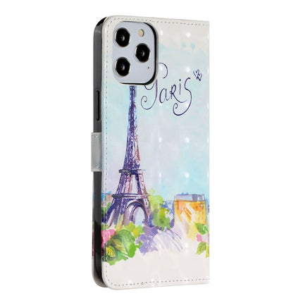For iPhone 12 Pro Max 3D Painted Pattern Horizontal Flip Leather Case with Holder & Card Slots & Photo Frame & Wallet(Iron Tower)-garmade.com
