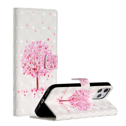 For iPhone 12 Pro Max 3D Painted Pattern Horizontal Flip Leather Case with Holder & Card Slots & Photo Frame & Wallet(Pink Tree)-garmade.com
