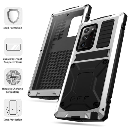 For Samsung Galaxy Note 20 Ultra R-JUST Shockproof Waterproof Dust-proof Metal + Silicone Protective Case with Holder(Silver)-garmade.com
