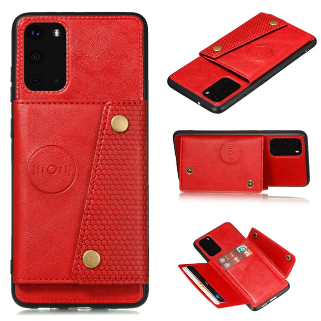 For Samsung Galaxy Note 20 Double Buckle PU + TPU Shockproof Magnetic Protective Case with Card Slot & Holder(Red)-garmade.com