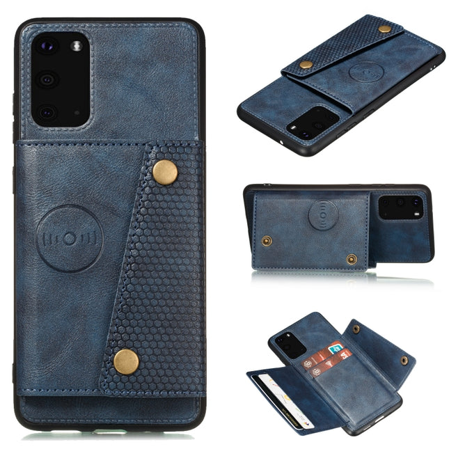 For Samsung Galaxy Note 20 Double Buckle PU + TPU Shockproof Magnetic Protective Case with Card Slot & Holder(Blue)-garmade.com