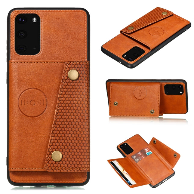 For Samsung Galaxy Note 20 Double Buckle PU + TPU Shockproof Magnetic Protective Case with Card Slot & Holder(Brown)-garmade.com