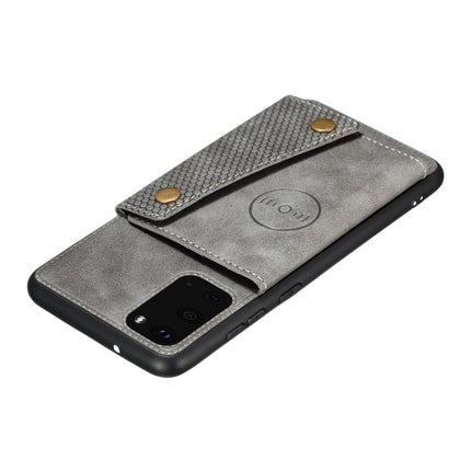 For Samsung Galaxy Note 20 Ultra Double Buckle PU + TPU Shockproof Magnetic Protective Case with Card Slot & Holder(Grey)-garmade.com
