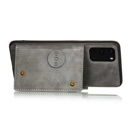 For Samsung Galaxy Note 20 Ultra Double Buckle PU + TPU Shockproof Magnetic Protective Case with Card Slot & Holder(Grey)-garmade.com