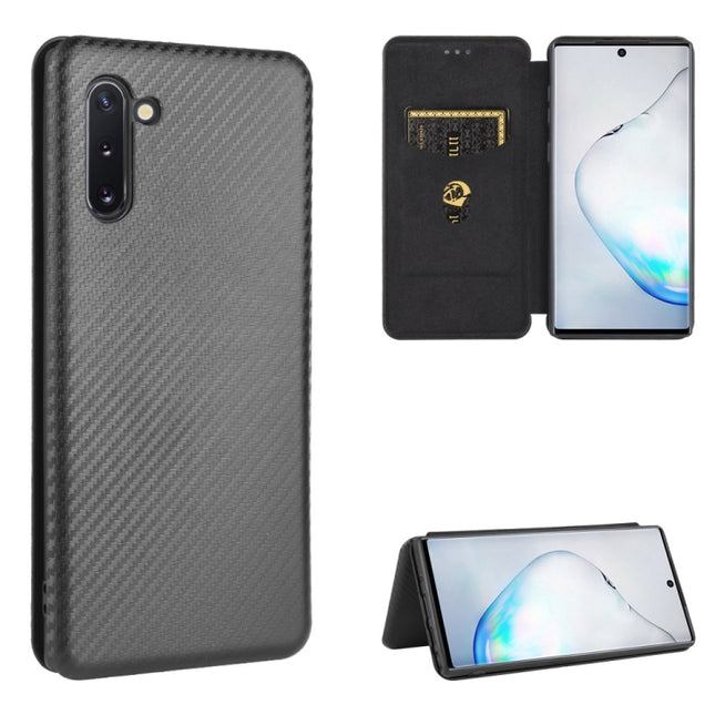 For Samsung Galaxy Note10 Carbon Fiber Texture Horizontal Flip TPU + PC + PU Leather Case with Card Slot(Black)-garmade.com