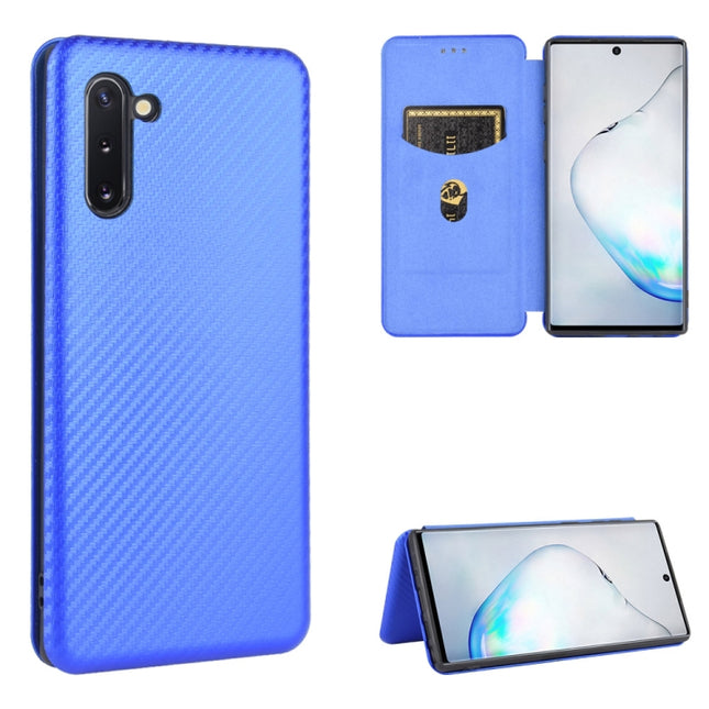 For Samsung Galaxy Note10 Carbon Fiber Texture Horizontal Flip TPU + PC + PU Leather Case with Card Slot(Blue)-garmade.com