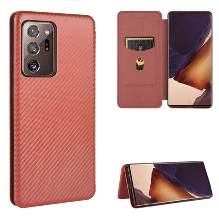 For Samsung Galaxy Note20 Ultra Carbon Fiber Texture Horizontal Flip TPU + PC + PU Leather Case with Card Slot(Brown)-garmade.com