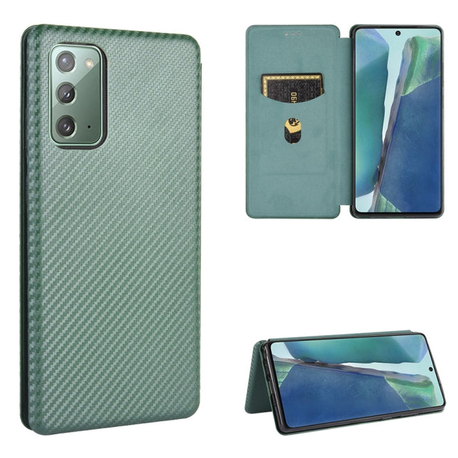 For Samsung Galaxy Note20 Carbon Fiber Texture Horizontal Flip TPU + PC + PU Leather Case with Card Slot(Green)-garmade.com