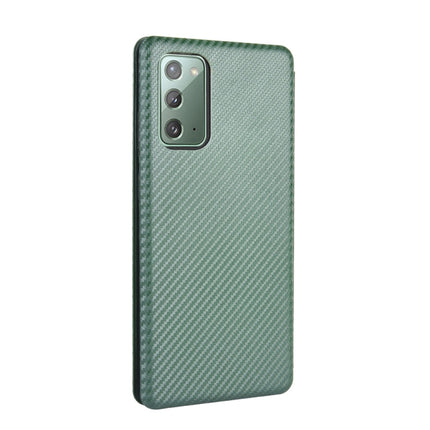 For Samsung Galaxy Note20 Carbon Fiber Texture Horizontal Flip TPU + PC + PU Leather Case with Card Slot(Green)-garmade.com