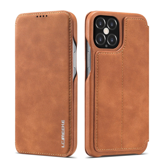 For iPhone 12 / 12 Pro LC.IMEEKE Hon Ancient Series Horizontal Flip Leather Case with Holder & Card Slot(Brown)-garmade.com