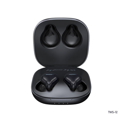 REMAX TWS-12 Bluetooth 5.0 Metal True Wireless Bluetooth Stereo Music Earphone with Charging Box(Black)-garmade.com