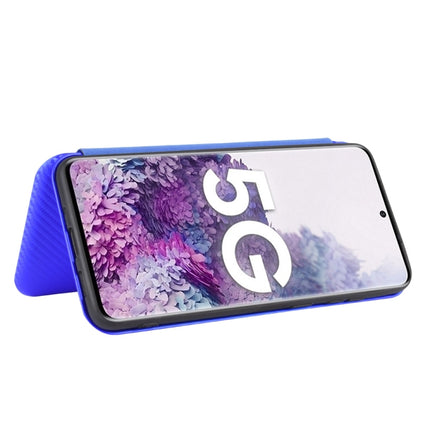 For Samsung Galaxy S20 Plus Carbon Fiber Texture Horizontal Flip TPU + PC + PU Leather Case with Rope & Card Slot(Blue)-garmade.com