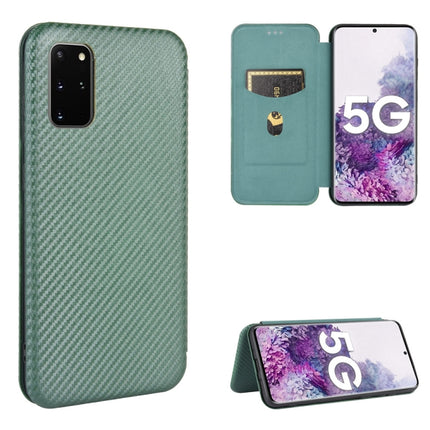 For Samsung Galaxy S20 Plus Carbon Fiber Texture Horizontal Flip TPU + PC + PU Leather Case with Rope & Card Slot(Green)-garmade.com