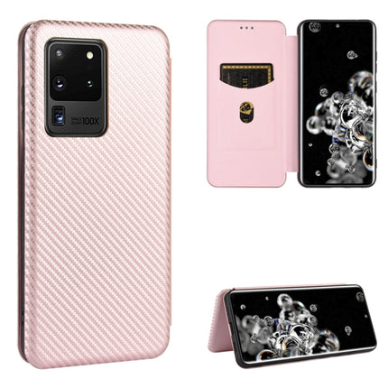 For Samsung Galaxy S20 Ultra Carbon Fiber Texture Horizontal Flip TPU + PC + PU Leather Case with Rope & Card Slot(Pink)-garmade.com
