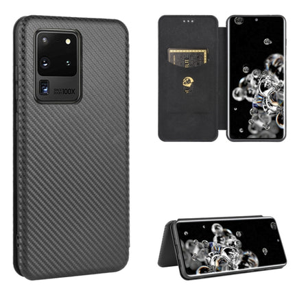 For Samsung Galaxy S20 Ultra Carbon Fiber Texture Horizontal Flip TPU + PC + PU Leather Case with Rope & Card Slot(Black)-garmade.com