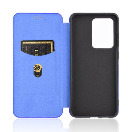 For Samsung Galaxy S20 Ultra Carbon Fiber Texture Horizontal Flip TPU + PC + PU Leather Case with Rope & Card Slot(Blue)-garmade.com