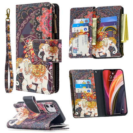 For iPhone 12 mini Colored Drawing Pattern Zipper Horizontal Flip Leather Case with Holder & Card Slots & Wallet(Flower Elephants)-garmade.com