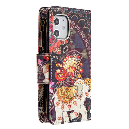 For iPhone 12 mini Colored Drawing Pattern Zipper Horizontal Flip Leather Case with Holder & Card Slots & Wallet(Flower Elephants)-garmade.com