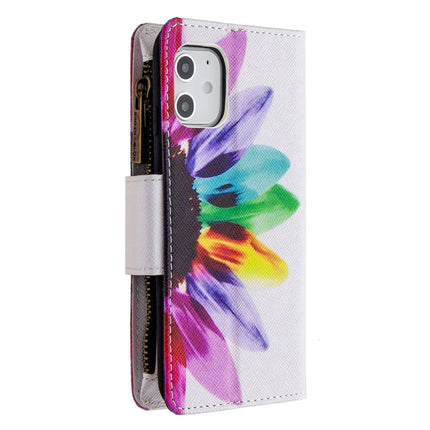 For iPhone 12 mini Colored Drawing Pattern Zipper Horizontal Flip Leather Case with Holder & Card Slots & Wallet(Sun Flower)-garmade.com
