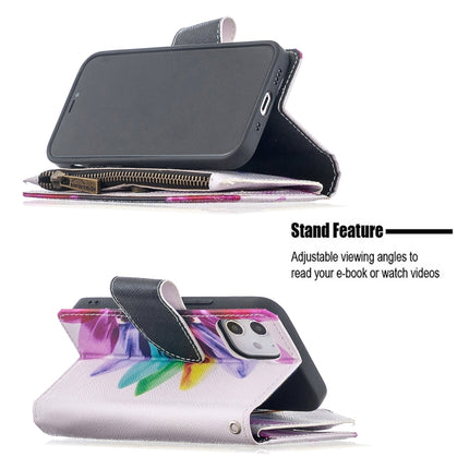 For iPhone 12 mini Colored Drawing Pattern Zipper Horizontal Flip Leather Case with Holder & Card Slots & Wallet(Sun Flower)-garmade.com