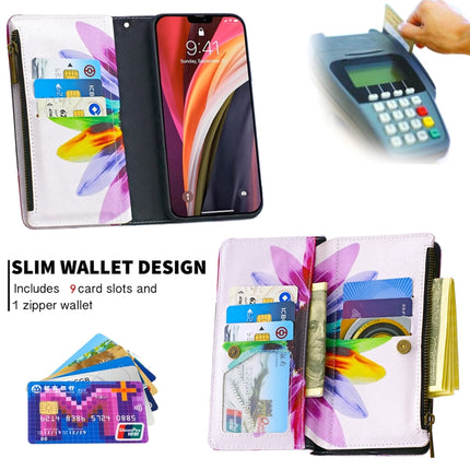 For iPhone 12 mini Colored Drawing Pattern Zipper Horizontal Flip Leather Case with Holder & Card Slots & Wallet(Sun Flower)-garmade.com