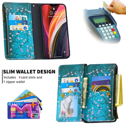 For iPhone 12 mini Colored Drawing Pattern Zipper Horizontal Flip Leather Case with Holder & Card Slots & Wallet(Plum Blossom)-garmade.com