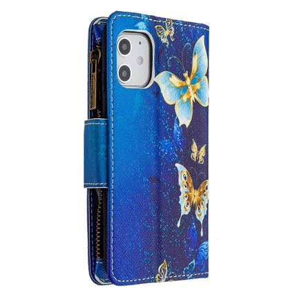 For iPhone 12 mini Colored Drawing Pattern Zipper Horizontal Flip Leather Case with Holder & Card Slots & Wallet(Gold Butterfly)-garmade.com
