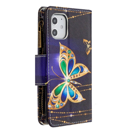 For iPhone 12 mini Colored Drawing Pattern Zipper Horizontal Flip Leather Case with Holder & Card Slots & Wallet(Big Butterfly)-garmade.com