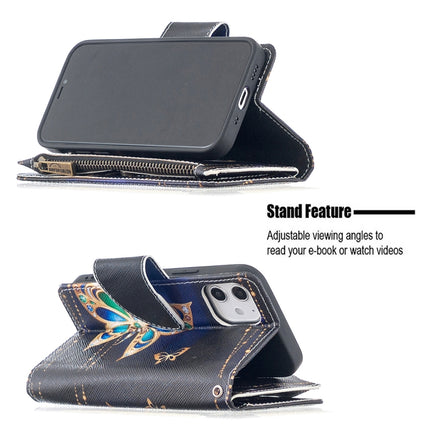 For iPhone 12 mini Colored Drawing Pattern Zipper Horizontal Flip Leather Case with Holder & Card Slots & Wallet(Big Butterfly)-garmade.com