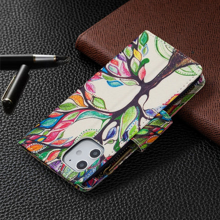 For iPhone 12 mini Colored Drawing Pattern Zipper Horizontal Flip Leather Case with Holder & Card Slots & Wallet(Tree)-garmade.com