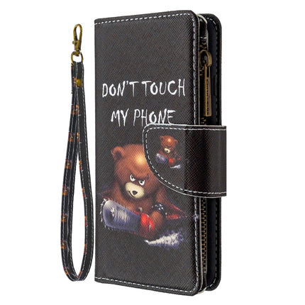 For iPhone 12 mini Colored Drawing Pattern Zipper Horizontal Flip Leather Case with Holder & Card Slots & Wallet(Bear)-garmade.com