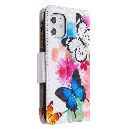 For iPhone 12 mini Colored Drawing Pattern Zipper Horizontal Flip Leather Case with Holder & Card Slots & Wallet(Two Butterflies)-garmade.com