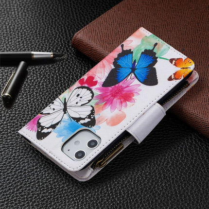 For iPhone 12 mini Colored Drawing Pattern Zipper Horizontal Flip Leather Case with Holder & Card Slots & Wallet(Two Butterflies)-garmade.com