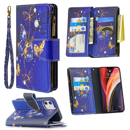 For iPhone 12 mini Colored Drawing Pattern Zipper Horizontal Flip Leather Case with Holder & Card Slots & Wallet(Purple Butterfly)-garmade.com