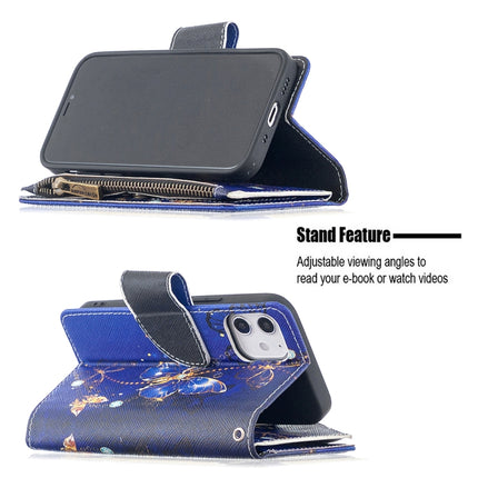 For iPhone 12 mini Colored Drawing Pattern Zipper Horizontal Flip Leather Case with Holder & Card Slots & Wallet(Purple Butterfly)-garmade.com