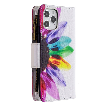 For iPhone 12 / 12 Pro Colored Drawing Pattern Zipper Horizontal Flip Leather Case with Holder & Card Slots & Wallet(Sun Flower)-garmade.com