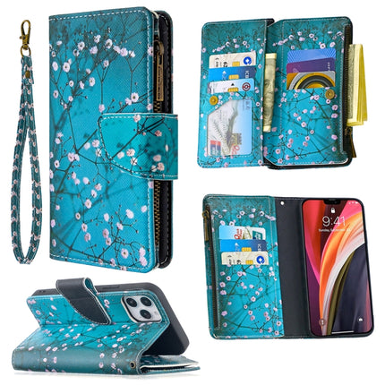 For iPhone 12 / 12 Pro Colored Drawing Pattern Zipper Horizontal Flip Leather Case with Holder & Card Slots & Wallet(Plum Blossom)-garmade.com