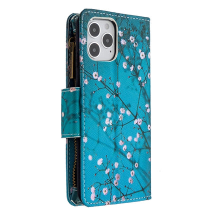 For iPhone 12 / 12 Pro Colored Drawing Pattern Zipper Horizontal Flip Leather Case with Holder & Card Slots & Wallet(Plum Blossom)-garmade.com