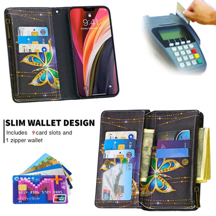 For iPhone 12 / 12 Pro Colored Drawing Pattern Zipper Horizontal Flip Leather Case with Holder & Card Slots & Wallet(Big Butterfly)-garmade.com