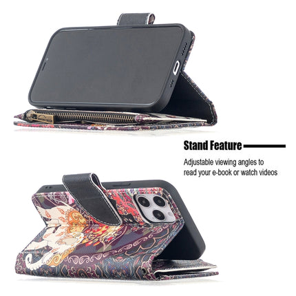 For iPhone 12 / 12 Pro Colored Drawing Pattern Zipper Horizontal Flip Leather Case with Holder & Card Slots & Wallet(Bear)-garmade.com