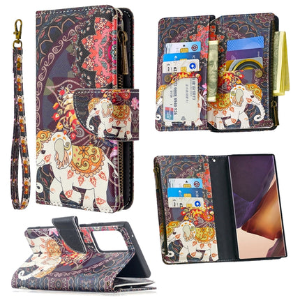 For Samsung Galaxy Note20 Ultra 5G Colored Drawing Pattern Zipper Horizontal Flip Leather Case with Holder & Card Slots & Wallet(Flower Elephants)-garmade.com