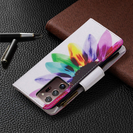For Samsung Galaxy Note20 Ultra 5G Colored Drawing Pattern Zipper Horizontal Flip Leather Case with Holder & Card Slots & Wallet(Sun Flower)-garmade.com