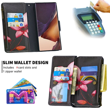 For Samsung Galaxy Note20 Ultra 5G Colored Drawing Pattern Zipper Horizontal Flip Leather Case with Holder & Card Slots & Wallet(Lotus)-garmade.com