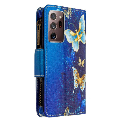 For Samsung Galaxy Note20 Ultra 5G Colored Drawing Pattern Zipper Horizontal Flip Leather Case with Holder & Card Slots & Wallet(Gold Butterfly)-garmade.com