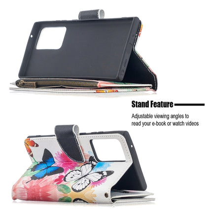 For Samsung Galaxy Note20 Ultra 5G Colored Drawing Pattern Zipper Horizontal Flip Leather Case with Holder & Card Slots & Wallet(Two Butterflies)-garmade.com