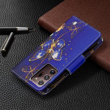 For Samsung Galaxy Note20 Ultra 5G Colored Drawing Pattern Zipper Horizontal Flip Leather Case with Holder & Card Slots & Wallet(Purple Butterfly)-garmade.com