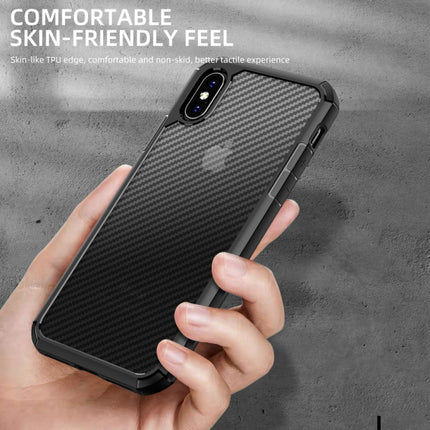 For iPhone XS / X iPAKY Pioneer Series Carbon Fiber Texture Shockproof TPU + PC Case(Black)-garmade.com