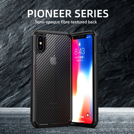 For iPhone XR iPAKY Pioneer Series Carbon Fiber Texture Shockproof TPU + PC Case(Black)-garmade.com
